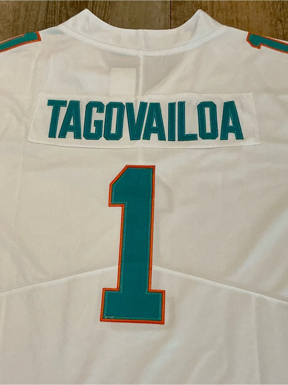 Nike White Miami Dolphins Tua Tagovailoa #1 Jersey with Teal and Orange Trim